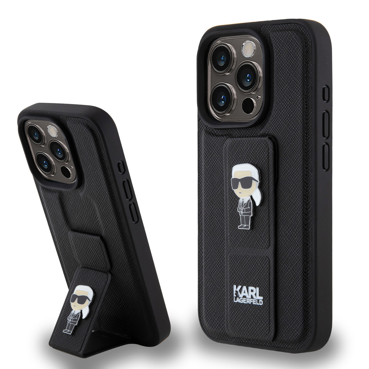 Karl Lagerfeld iPhone 15 Pro Cases hoesje - Saffiano Leather Grip Case with Karl Logo - Zwart - productfoto