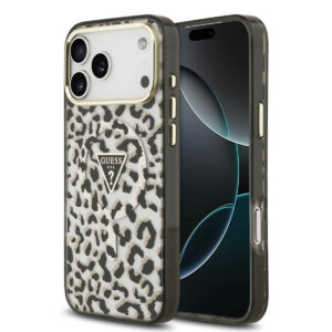 GUESS iPhone 18 Pro Max hoesje - HC Magsafe IML Leopard Glitter Triangle Logo - Zwart - productfoto