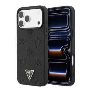 GUESS iPhone 17 Pro Max hoesje - HC Magsafe Grained PU Hot Stamp Peony Triangle Logo - Zwart - productfoto