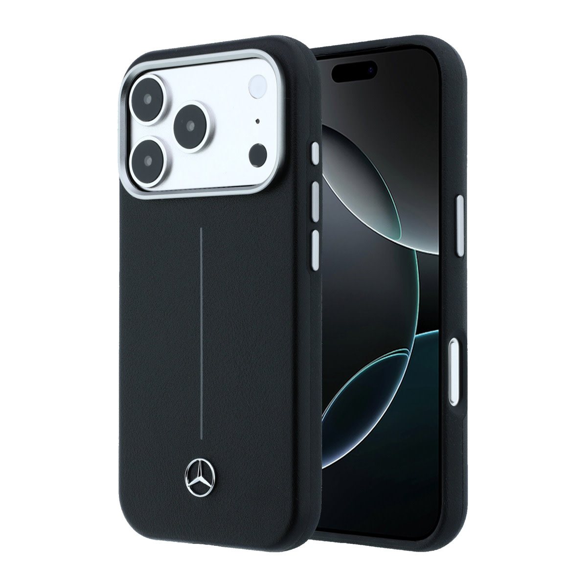 Mercedes-Benz iPhone 18 Pro hoesje - HC Magsafe PU Semi Wrap With Iconic Line - Zwart - productfoto