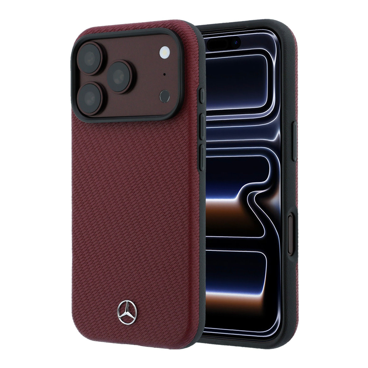 Mercedes-Benz iPhone 18 Pro Max hoesje - HC Magsafe PU Semi Wrap Wood Effect - Bordeauxrood - productfoto