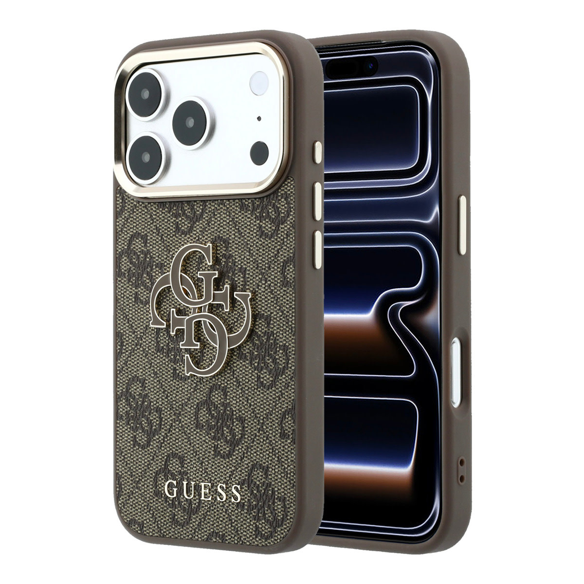 GUESS iPhone 18 Pro hoesje - HC 4G PU & Big Resin Logo - Bruin - productfoto