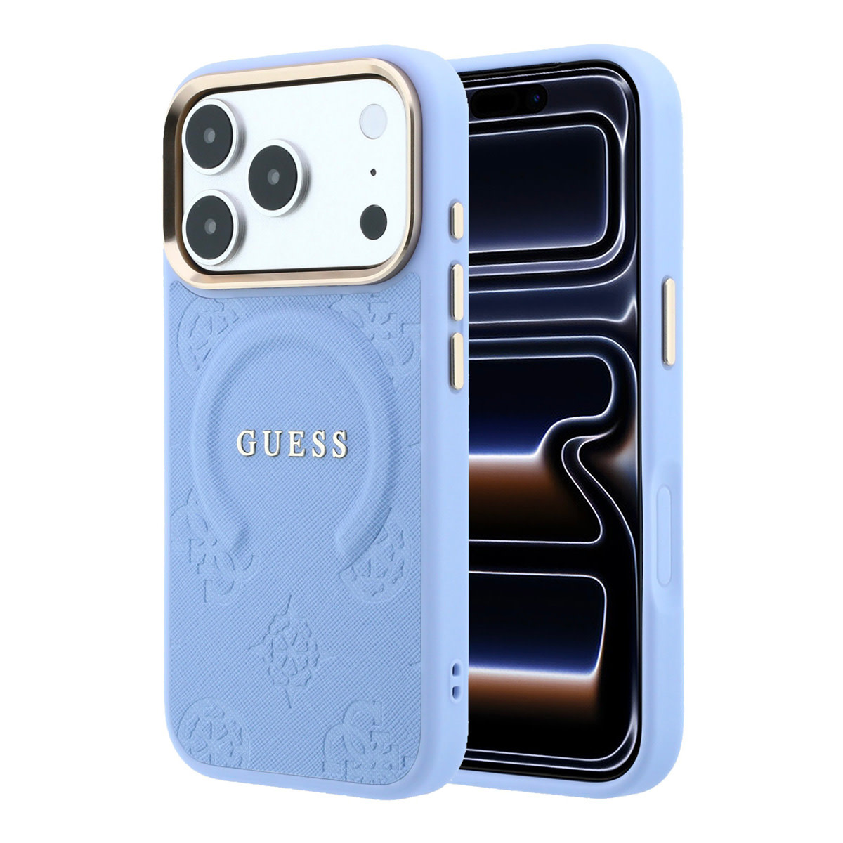 GUESS iPhone 18 Pro Max hoesje - HC Magsafe Saffiano HS Peony & Ring - Lichtblauw - productfoto