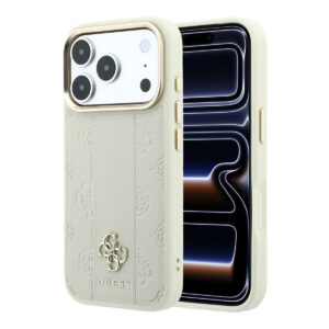 GUESS iPhone 18 Pro Max hoesje - HC Magsafe PU Stripe HS Peony 4G Logo - Beige - productfoto