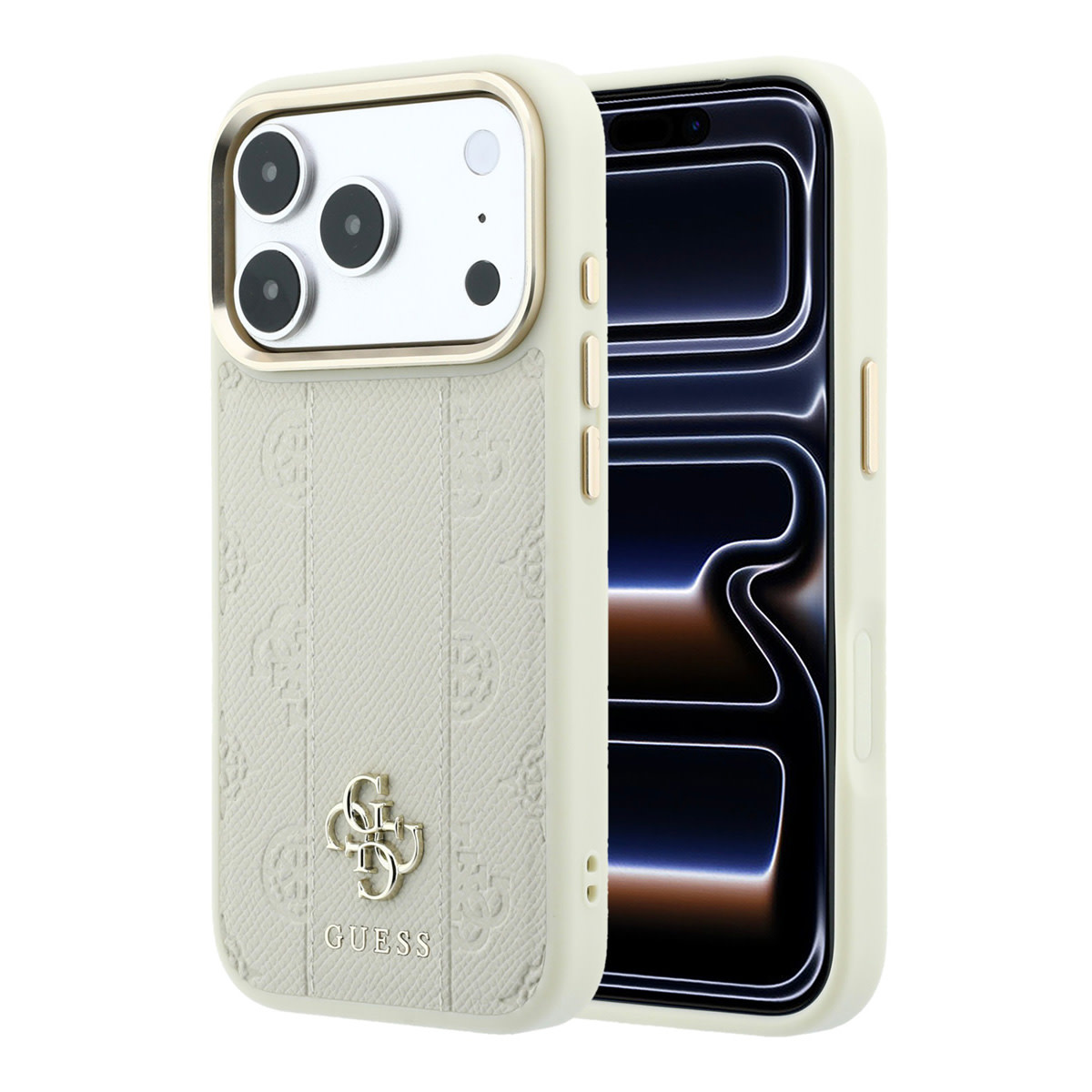 GUESS iPhone 18 Pro Max hoesje - HC Magsafe PU Stripe HS Peony 4G Logo - Beige - productfoto