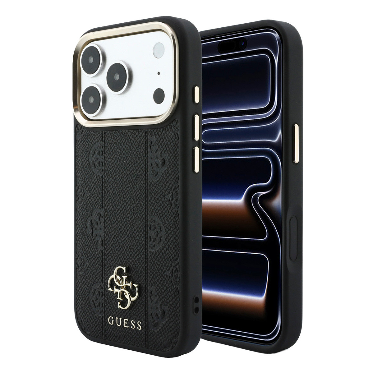 GUESS iPhone 18 Pro hoesje - HC Magsafe PU Stripe HS Peony 4G Logo - Zwart - productfoto