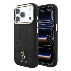 GUESS iPhone 18 Pro Max hoesje - HC Magsafe PU Stripe HS Peony 4G Logo - Zwart - productfoto