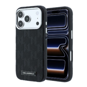 Karl Lagerfeld iPhone 18 Pro hoesje - HC Magsafe SW Grained PU HS Mono Resin Logo - Zwart - productfoto