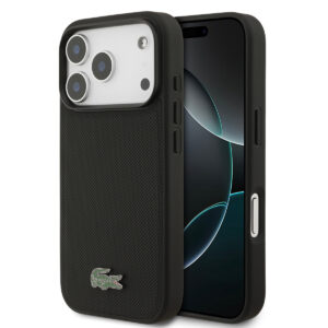 Lacoste iPhone 18 Pro hoesje - HC Magsafe Petit Pique Pvc Lacquer Logo - Zwart - productfoto