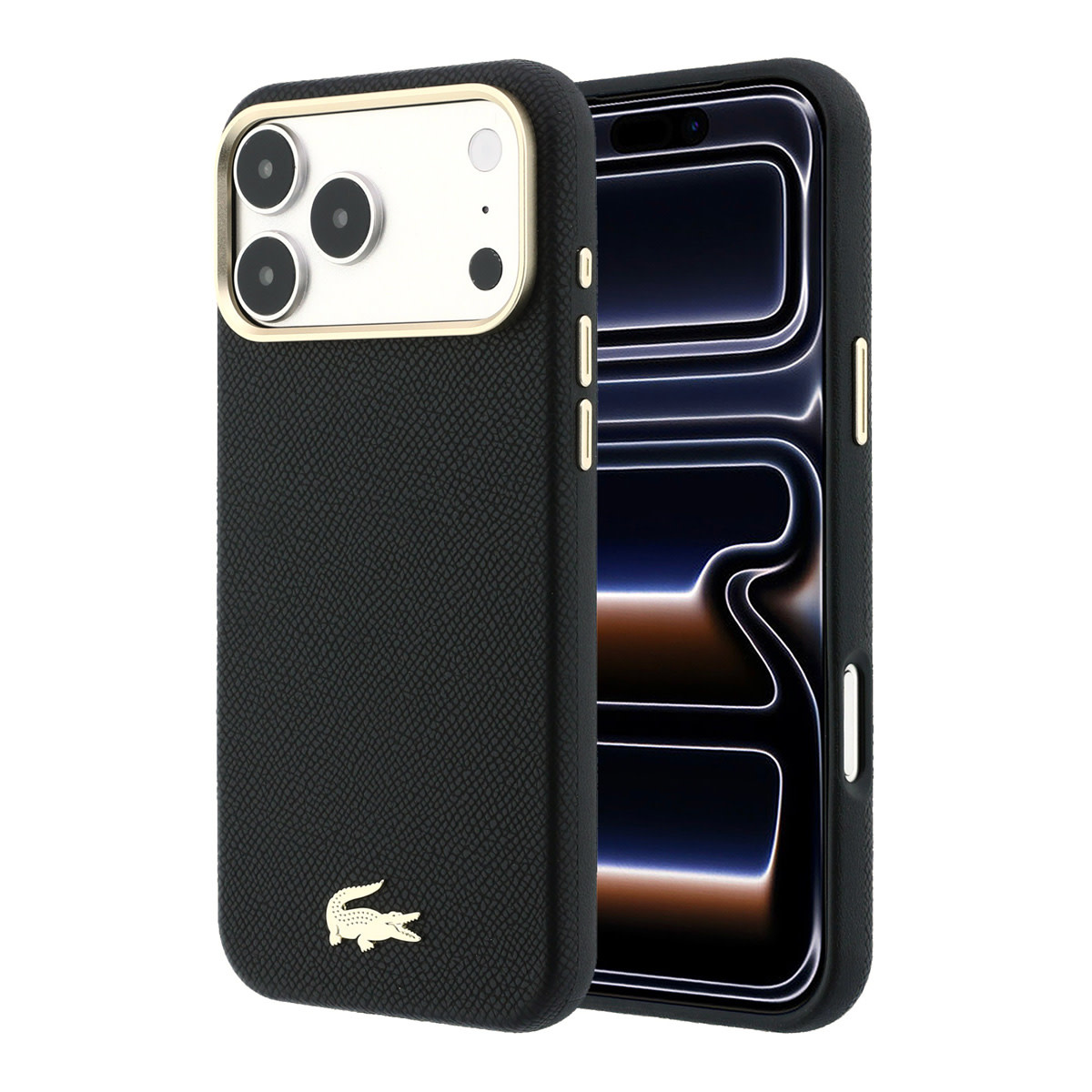 Lacoste iPhone 18 Pro hoesje - HC Magsafe PVC Champs Elysees Embossed - Zwart - productfoto
