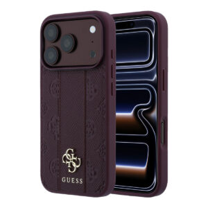 GUESS iPhone 18 Pro Max Case - MagSafe - PU - stripe pattern - hard shell - Peony 4G logo - Bordeauxrood - productfoto