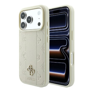 GUESS iPhone 18 Pro Max Case - MagSafe - PU - stripe pattern - hard shell - Peony 4G logo - Beige - productfoto