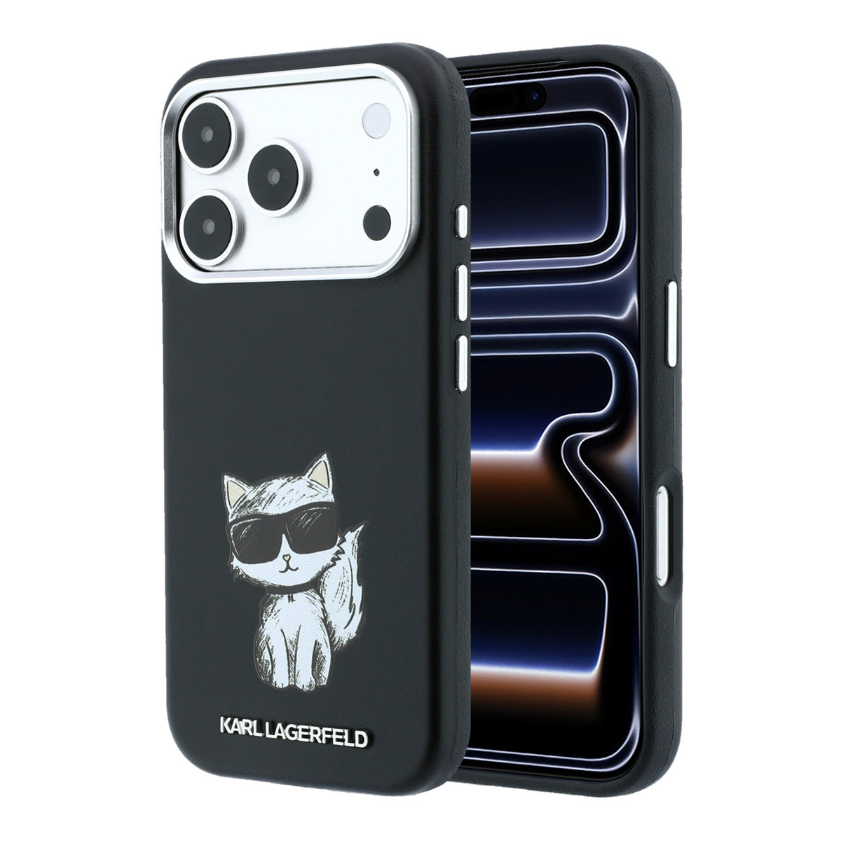 Karl iPhone 18 Pro Max Case hard shell - MagSafe - SW - smooth PU - Choupette Sketch Zwart - productfoto