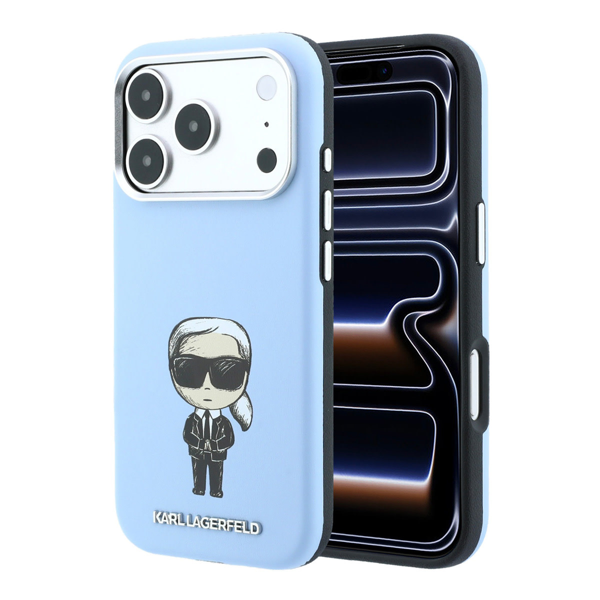 Karl iPhone 18 Pro Max Case hard shell - MagSafe - SW - smooth PU - Ikonik Sketch Lichtblauw - productfoto