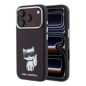 Karl iPhone 18 Pro Max Case hard shell - MagSafe - SW - smooth PU - Choupette Sketch Bordeauxrood - productfoto