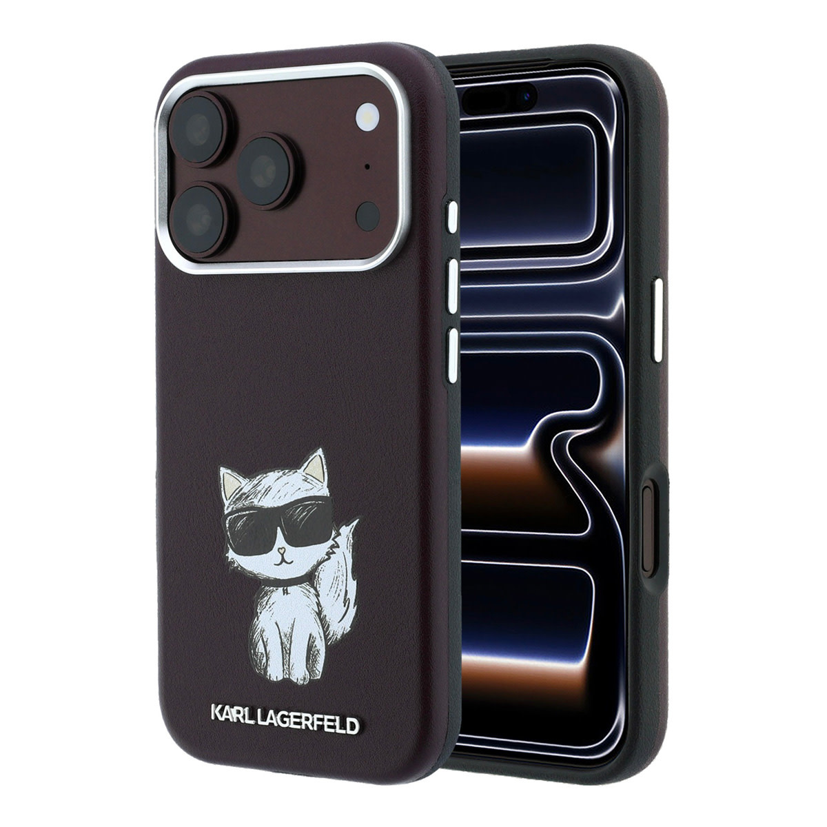 Karl iPhone 18 Pro Max Case hard shell - MagSafe - SW - smooth PU - Choupette Sketch Bordeauxrood - productfoto
