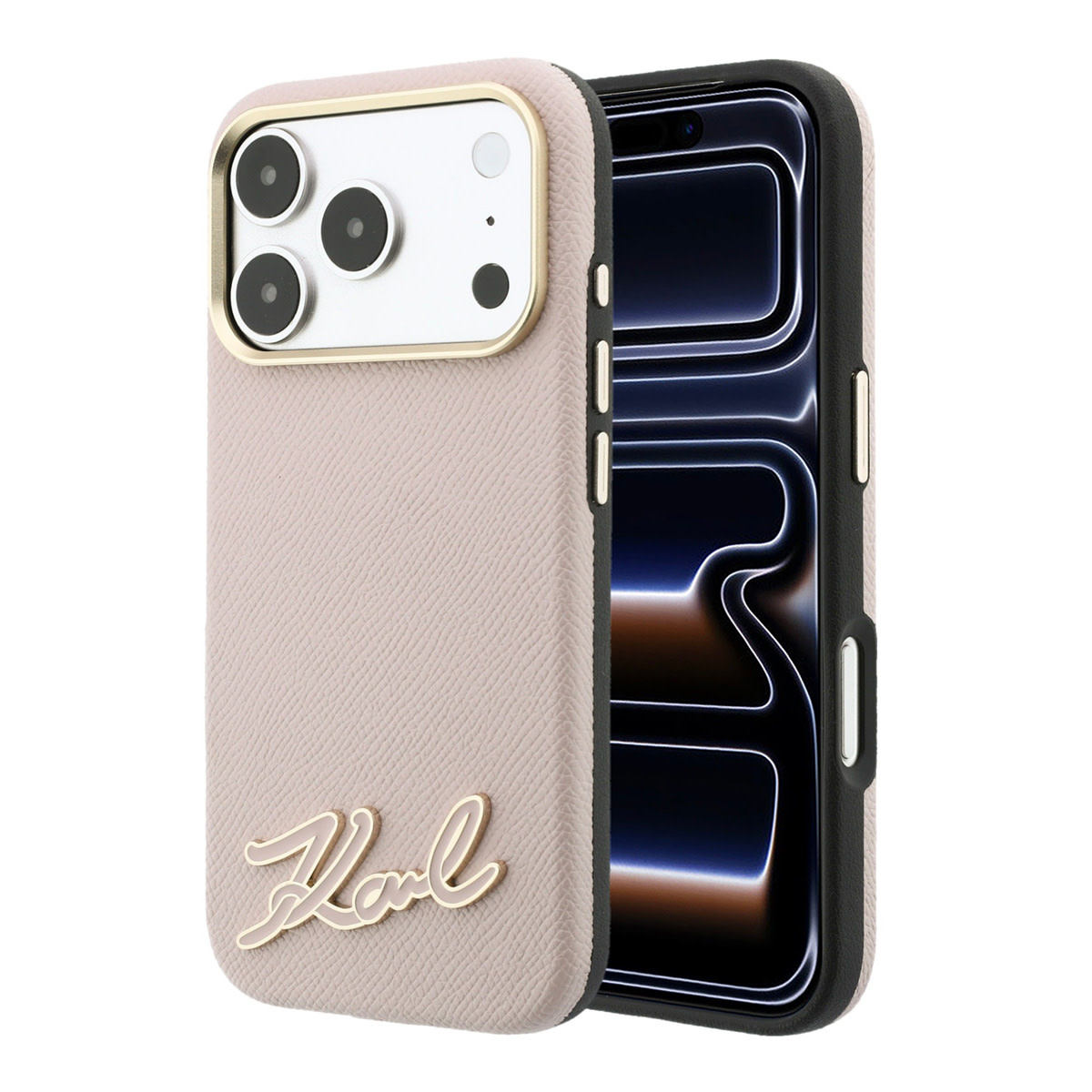 Karl iPhone 18 Pro Case hard shell - MagSafe - SW - grained PU - resin signature logo Roze - productfoto