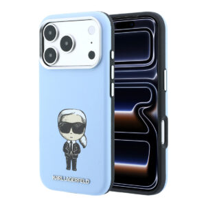 Karl iPhone 18 Pro Case hard shell - MagSafe - SW - smooth PU - Ikonik Sketch Lichtblauw - productfoto