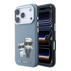 Karl iPhone 18 Pro Case hard shell - MagSafe - SW - smooth PU - KC Bodies Sketch Lichtblauw - productfoto