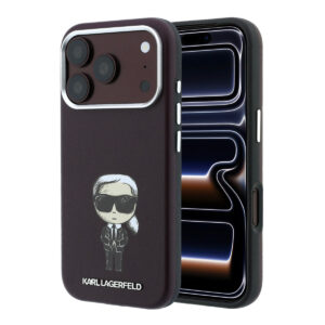 Karl iPhone 18 Pro Case hard shell - MagSafe - SW - smooth PU - Ikonik Sketch Bordeauxrood - productfoto