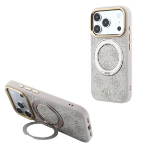 GUESS iPhone 18 Pro Max Case hard shell - MagSafe - 360-degree ring stand - 4G - PU - classic logo Roze - productfoto