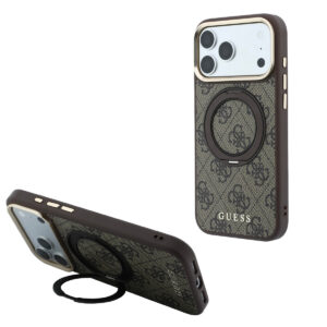 GUESS iPhone 18 Pro Max Case hard shell - MagSafe - 360-degree ring stand - 4G - PU - classic logo Bruin - productfoto