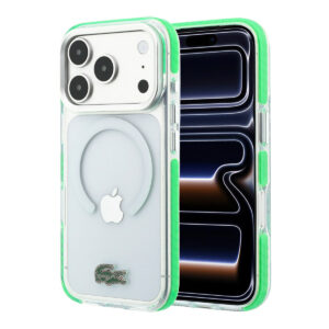 Lacoste iPhone 18 Pro Case hard shell - MagSafe - IML - shock-resistant - green edges Clear/Groen - productfoto