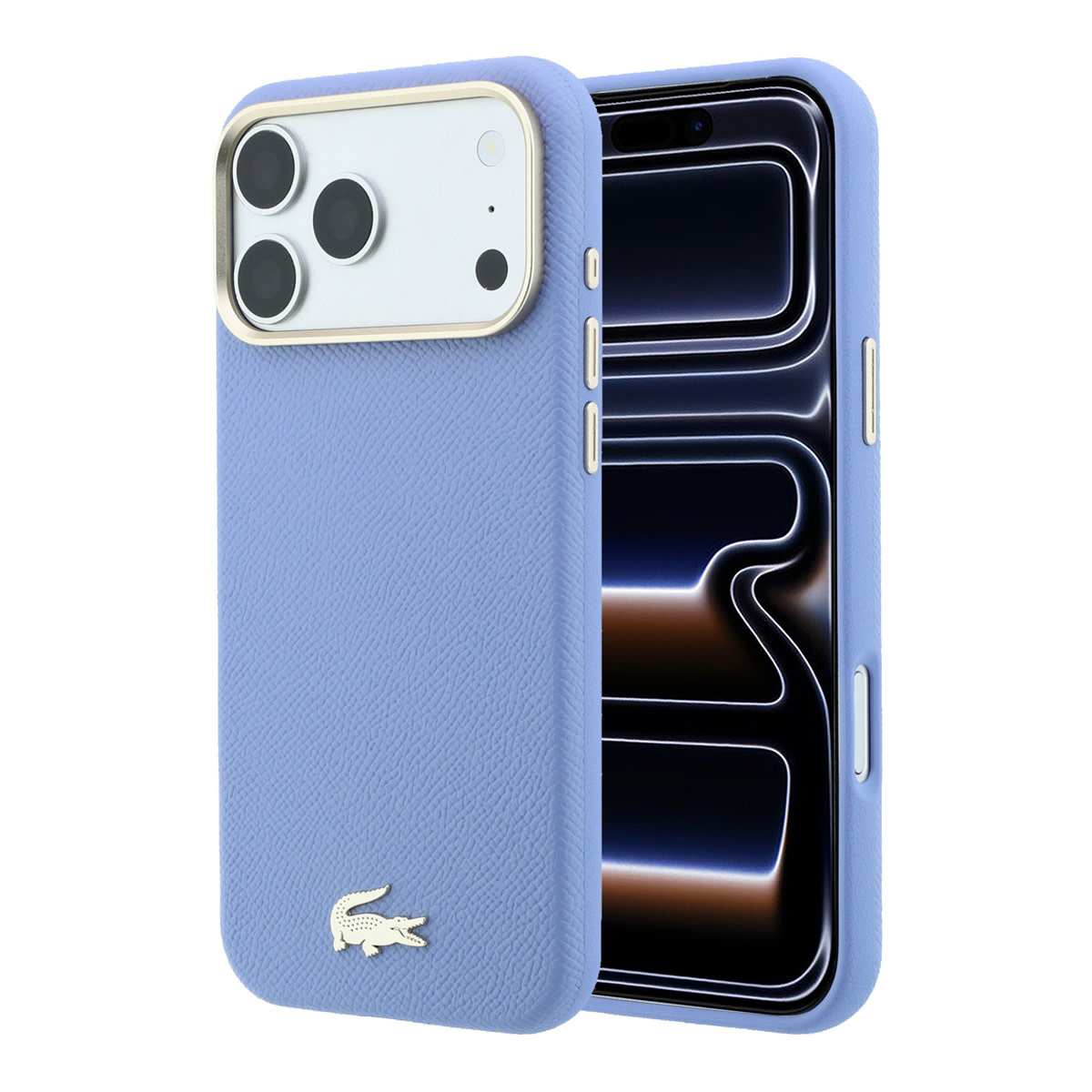 Lacoste iPhone 18 Pro Max Case hard shell - MagSafe - PVC - Champs Elysees - embossing Lichtblauw - productfoto