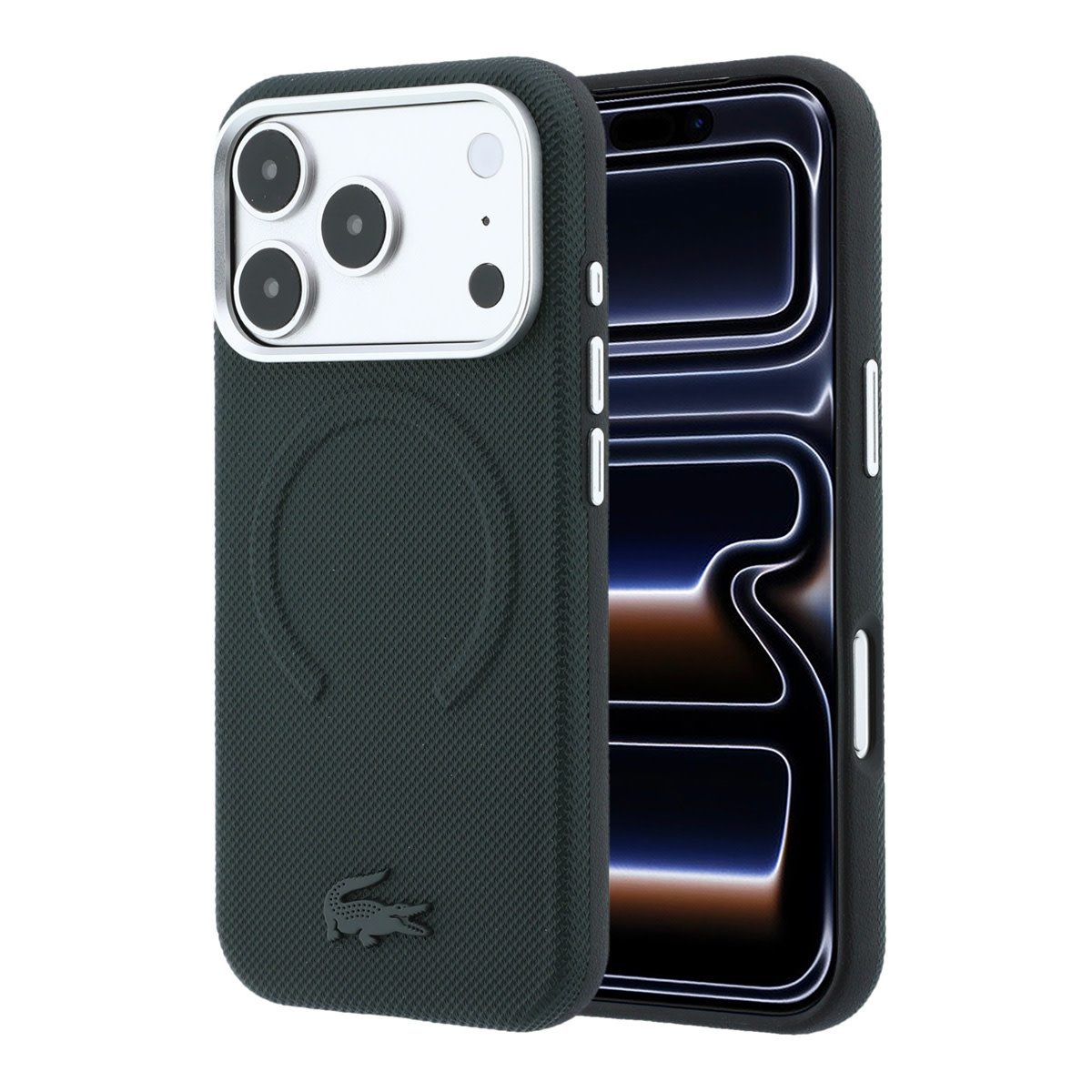 Lacoste iPhone 18 Pro Max Case hard shell - MagSafe - PVC - Petit Pique - embossing Sinople - productfoto