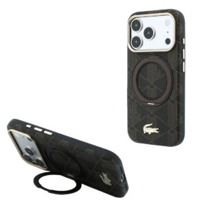 Lacoste iPhone 18 Pro Max Case hard shell - MagSafe - PVC - The Blend - ring stand Brown/Light Goud - productfoto