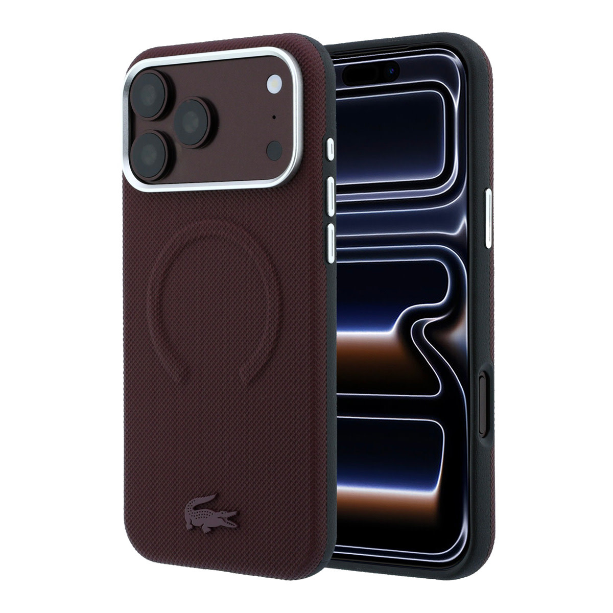 Lacoste iPhone 18 Pro Max Case hard shell - MagSafe - PVC - Petit Pique - embossing Bordeauxrood - productfoto