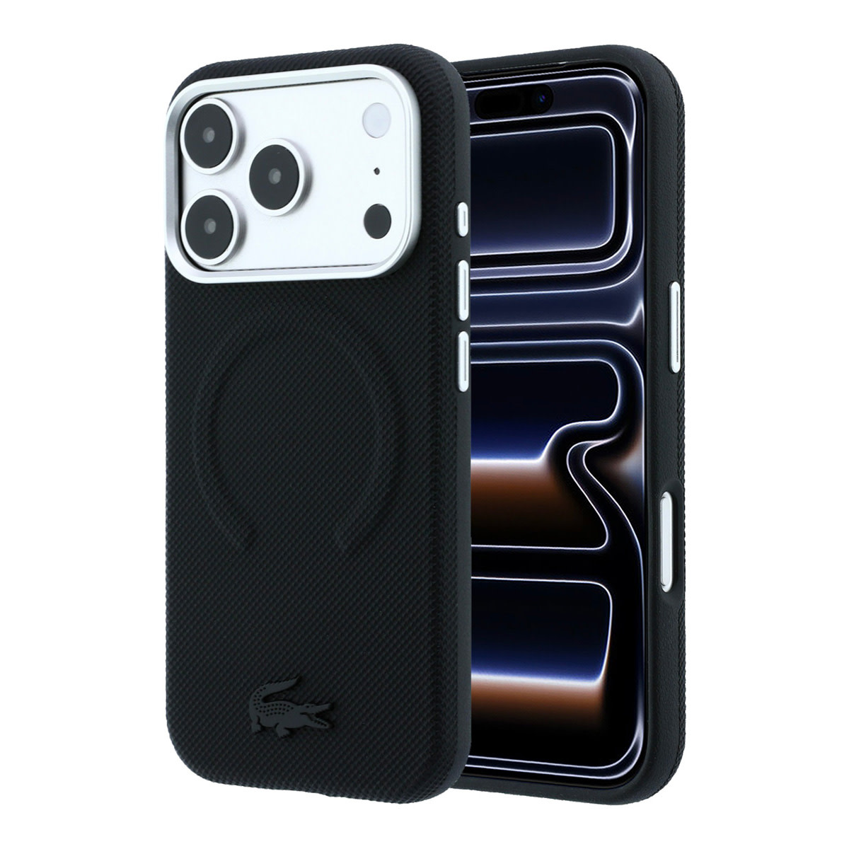 Lacoste iPhone 18 Pro Case hard shell - MagSafe - PVC - Petit Pique - embossing Zwart - productfoto