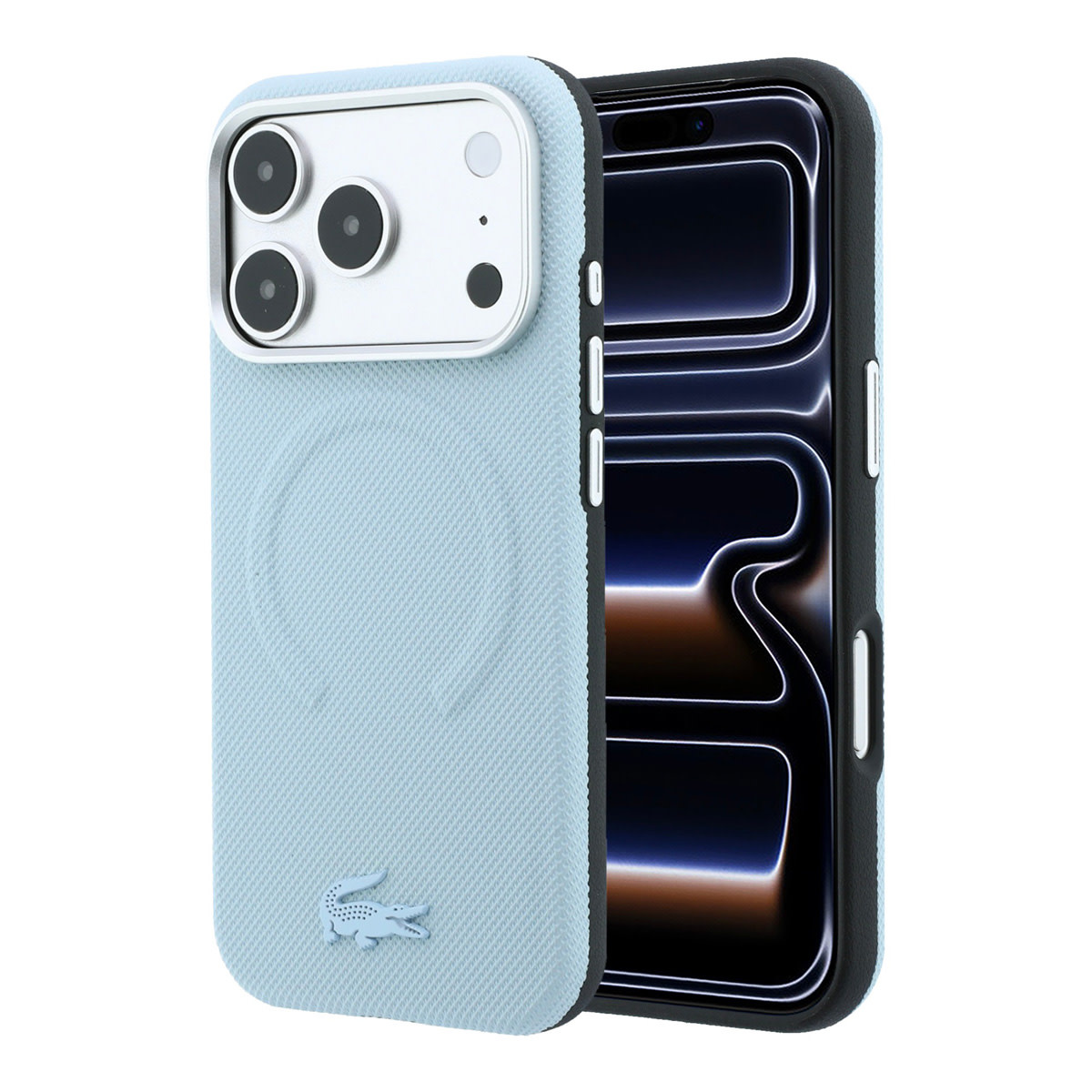Lacoste iPhone 18 Pro Case hard shell - MagSafe - PVC - Petit Pique - embossing Lichtblauw - productfoto