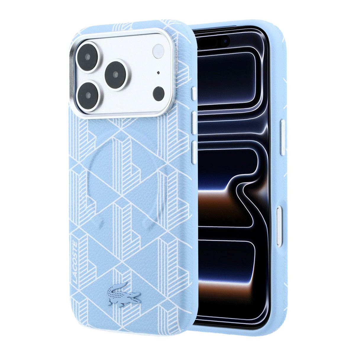 Lacoste iPhone 18 Pro Case hard shell - MagSafe - PVC - The Blend - embossing Lichtblauw - productfoto