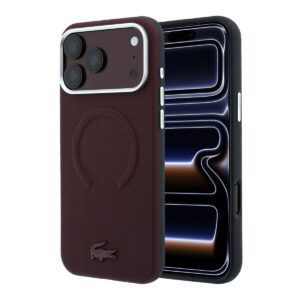Lacoste iPhone 18 Pro Case hard shell - MagSafe - PVC - Petit Pique - embossing Bordeauxrood - productfoto
