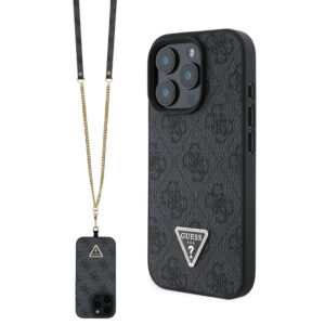 GUESS iPhone 16 Pro hoesje PU Metal Logo Crossbody - Zwart - productfoto