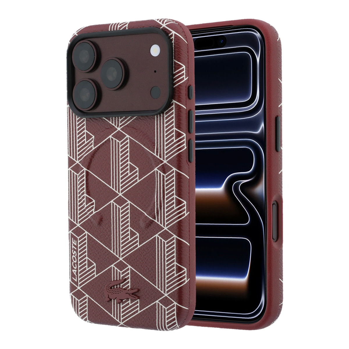 Lacoste iPhone 18 Pro Case hard shell - MagSafe - PVC - The Blend - embossing Bordeauxrood - productfoto