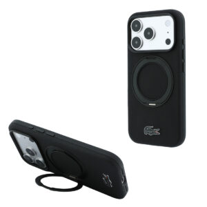 Lacoste iPhone 18 Pro Max Case hard shell - MagSafe - PVC - Petit Pique - ring stand Zwart - productfoto