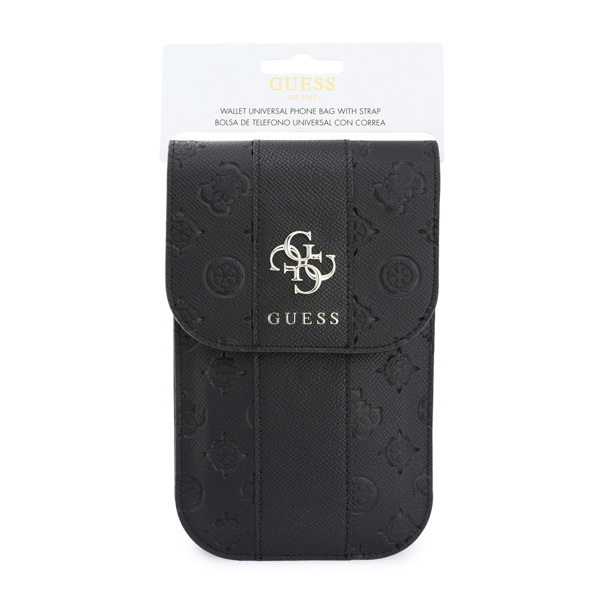 GUESS Phone pouch Peony - PU - 4G logo - classic logo - stripe pattern - carrying strap Zwart - productfoto