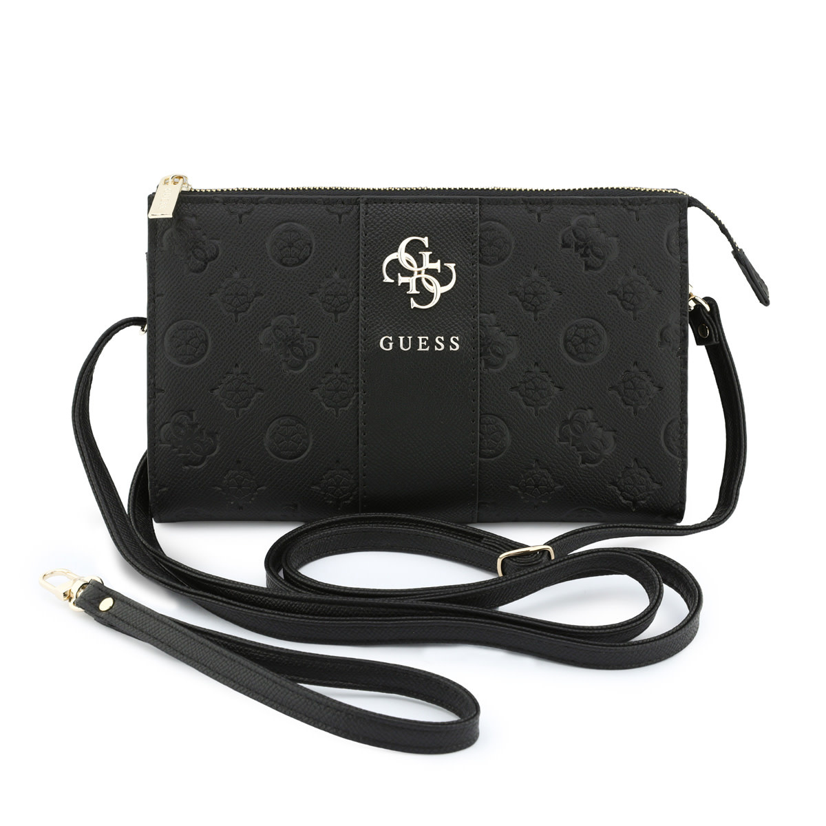 GUESS Phone pouch Peony - PU - 4G logo - classic logo - stripe pattern Zwart - productfoto