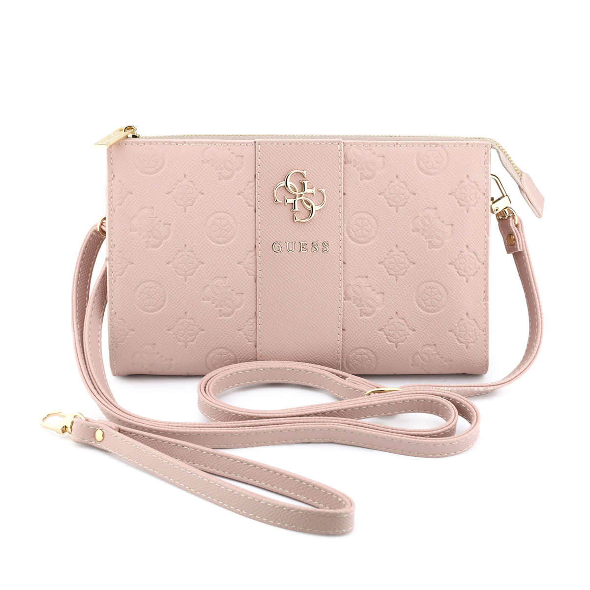 GUESS Phone pouch Peony - PU - 4G logo - classic logo - stripe pattern Roze - productfoto