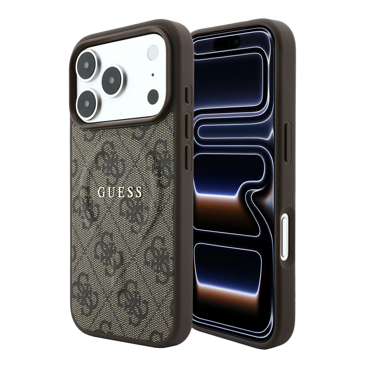 GUESS iPhone 18 Pro / iPhone 17 Pro hoesje MagSafe - embossed detailing - 4G - PU - hard shell - classic logo Bruin - productfoto