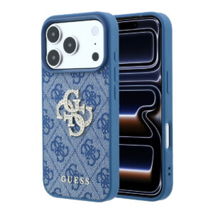 GUESS iPhone 18 Pro / iPhone 17 Pro hoesje 4G - PU - hard shell - large rhinestone logo Blauw - productfoto