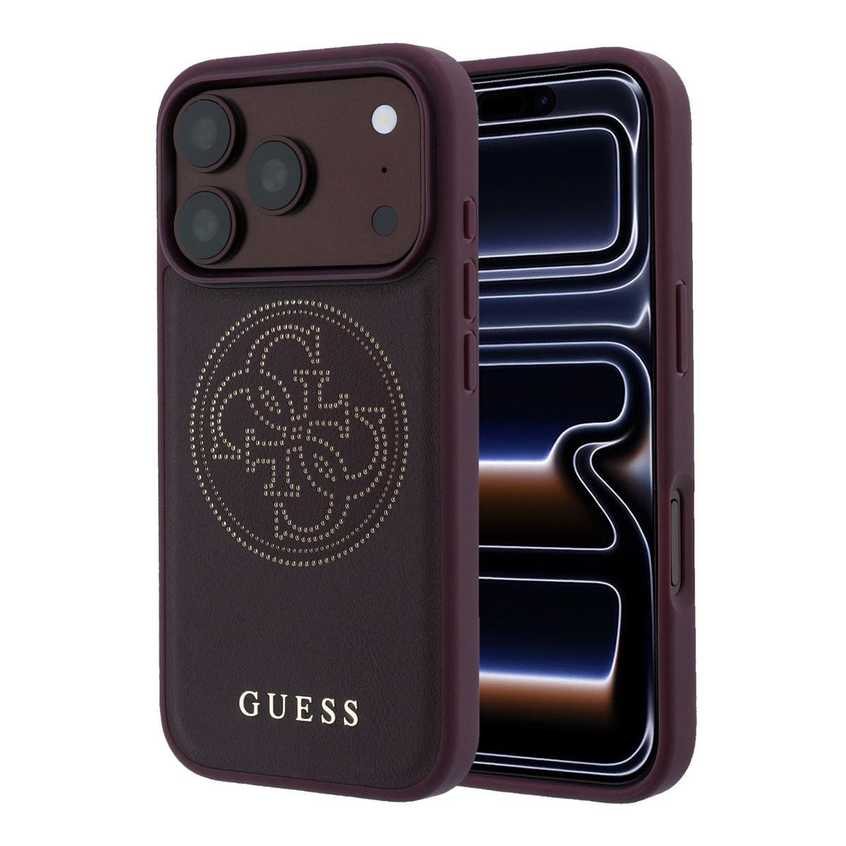 GUESS iPhone 18 Pro / iPhone 17 Pro hoesje MagSafe - PU - perforated - 4G - hard shell - gold-coloured logo Bordeauxrood - productfoto