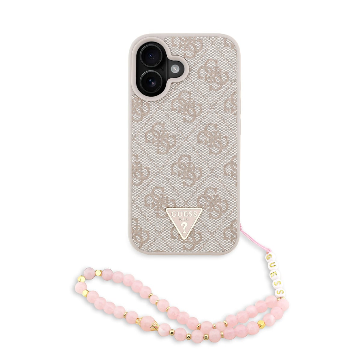 GUESS iPhone 16 hoesje - MagSafe - 4G Triangle Logo With Strap - Roze - productfoto