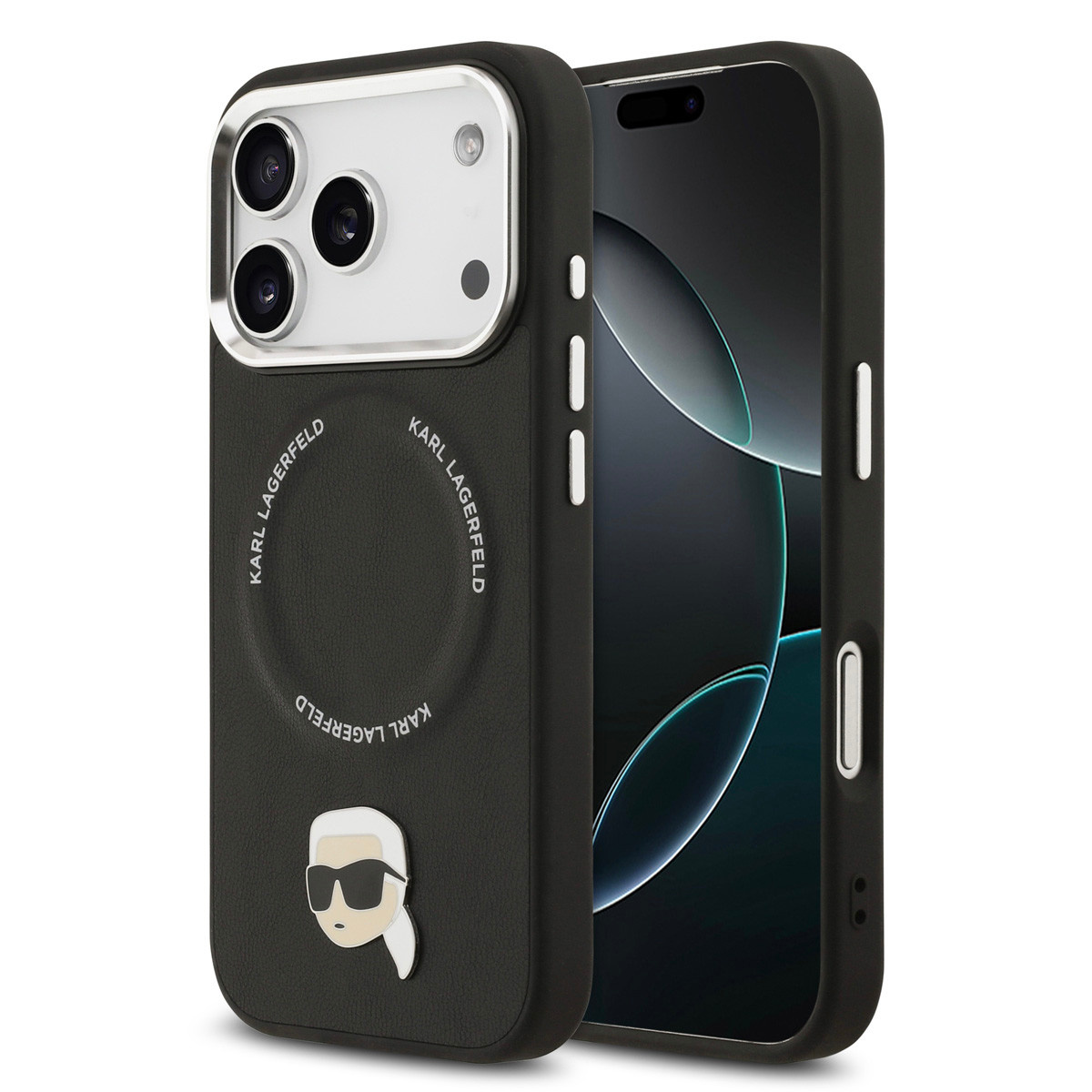 Karl lagerfeld iPhone 17 Pro hoesje - MagSafe - K&C Pins - Zwart - productfoto