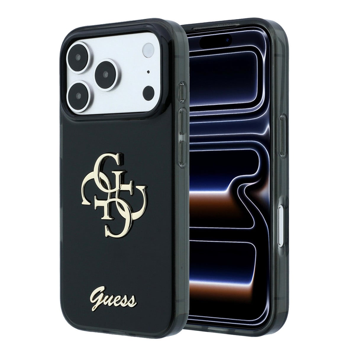 GUESS iPhone 18 Pro Case - IML - 4G - hard shell - script metal logo - Zwart - productfoto