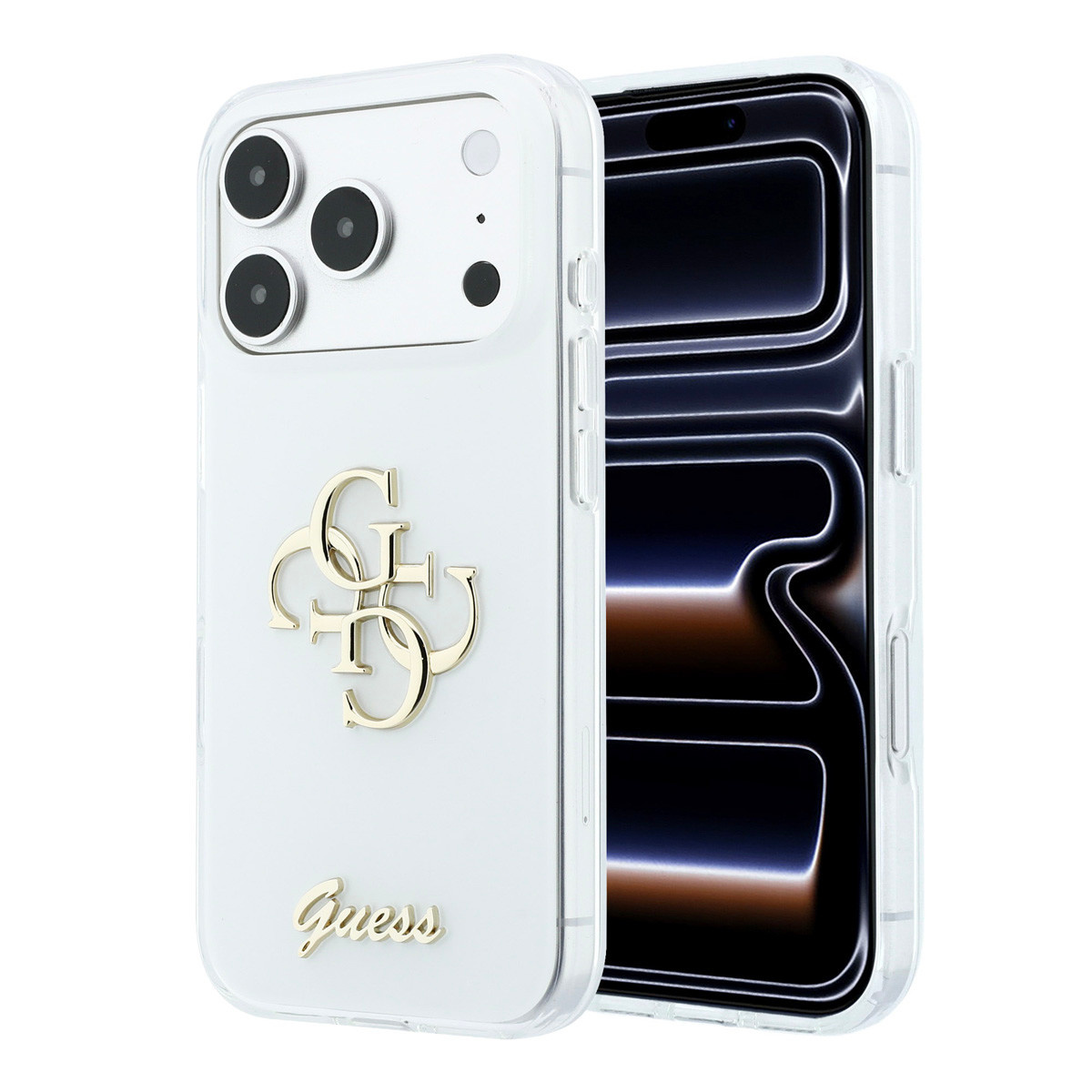 GUESS iPhone 18 Pro Case - IML - 4G - hard shell - script metal logo - Wit - productfoto