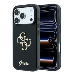 GUESS iPhone 18 Pro Max Case - IML - 4G - hard shell - script metal logo - Zwart - productfoto