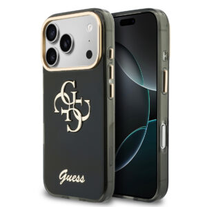 GUESS iPhone 18 Pro Max Case hard shell - IML - 4G - script - metal Zwart - productfoto